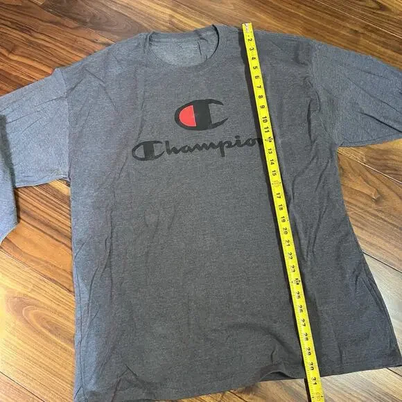 Champion Men's Classic Jersey Long-Sleeve T-Shirt Gray w Blk/Red Script Logo 2XL - Picture 6 of 8